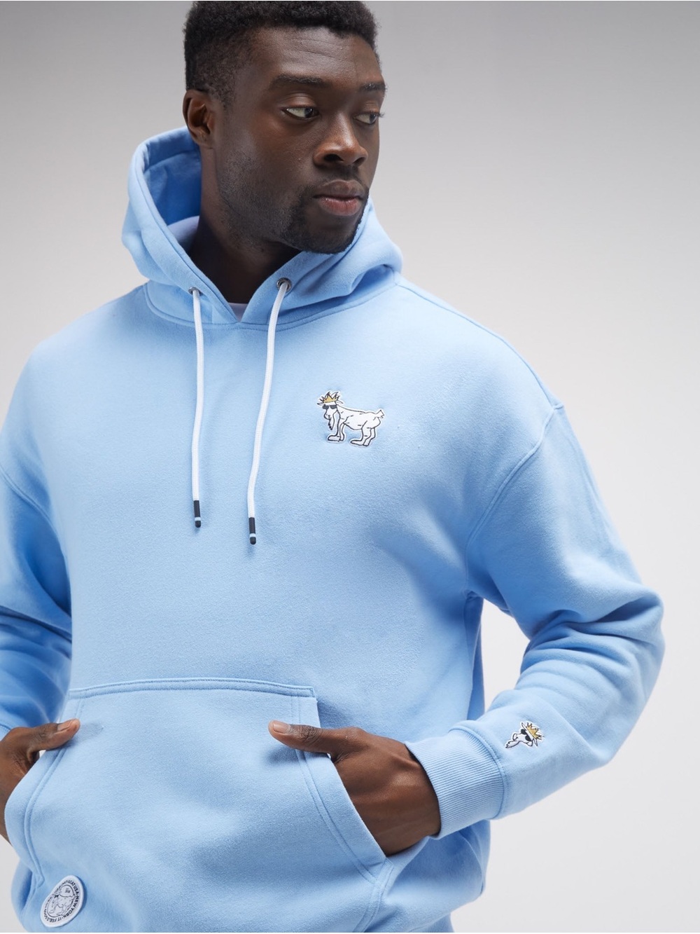 GOAT USA Men's Light Blue Hoodie with Embroidered Motif